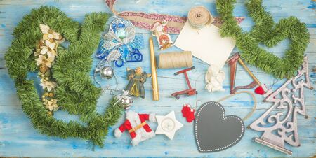 Christmas Holidays letter,Christmas ornaments, blackboard heart-shaped and blank card  to edit and write textの写真素材