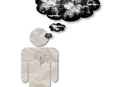 Mental health relative brochure, depression, negative thoughts. Silhouette of a man's head....