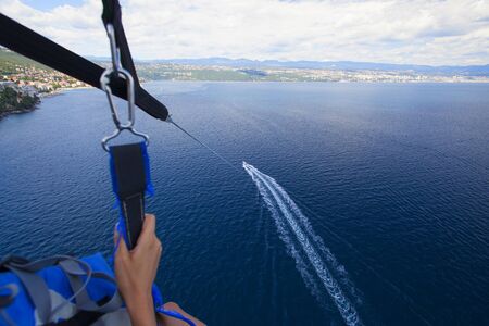 Parasailing in summer on the Adriatic Seaの写真素材