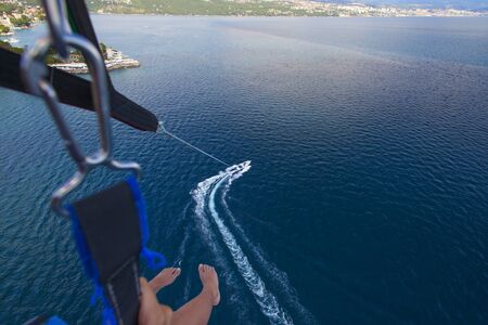 Parasailing on the sea aerial viewの写真素材