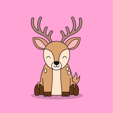 Cute cartoon deer on pink background. Vector illustration in flat style.のイラスト素材