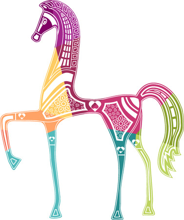 Colored illustration horse with arabesque in Etruscanstyleのイラスト素材