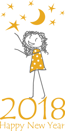 A child or a woman tries to catch the stars for the new year.のイラスト素材