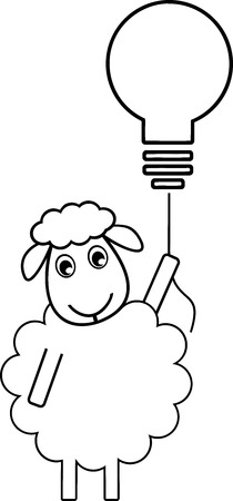 A sheep flew by a light bulb, symbol of idea, solution, creativityのイラスト素材