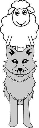 A sheep rides a wolf, a creative idea to stand out and stand outのイラスト素材