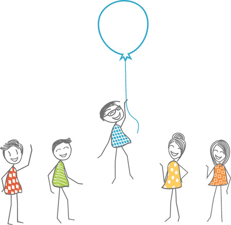 A man takes off with a balloon symbolizing a fabulous idea.のイラスト素材