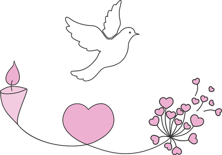 Vector illustration of love and peace with bird, flower and candle.のイラスト素材