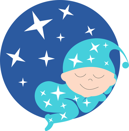 A baby sleeps in front of a starry skyのイラスト素材