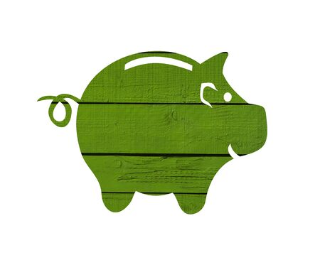 Piggy bank in wooden textureの写真素材
