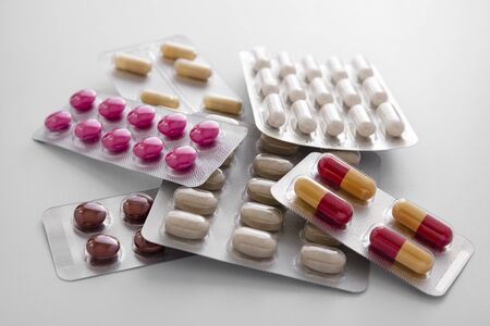 Close-up on various drugs in blister packs