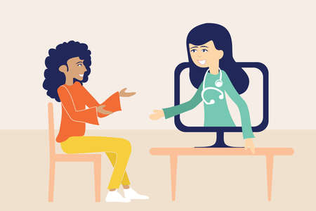 Illustration of telemedicine and teleconsultation, remote medical consultation over the internetのイラスト素材