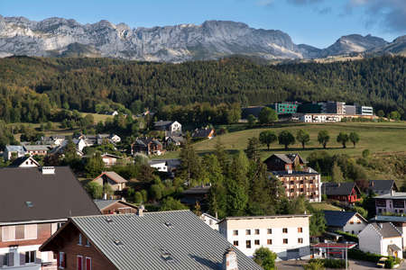 Panorama of the village of Villard de Lans in the Alps in Franceの写真素材