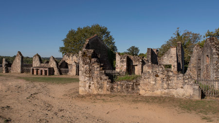 Ruin of the village of Oradour sur Glane in France, remnant of a former war massacreの写真素材