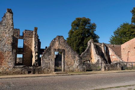 Ruin of the village of Oradour sur Glane in France, remnant of a former war massacreの写真素材