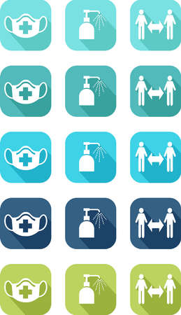 Icons of barrier gestures to protect against the Covid-19 virusのイラスト素材