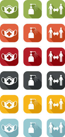 Icons of barrier gestures to protect against the Covid-19 virusのイラスト素材