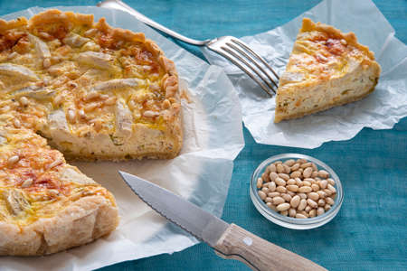 Close-up of a home-made quiche Lorraine