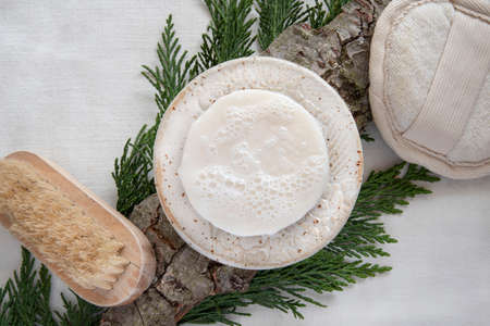 Focus on a home-made ecological soap or solid shampoo