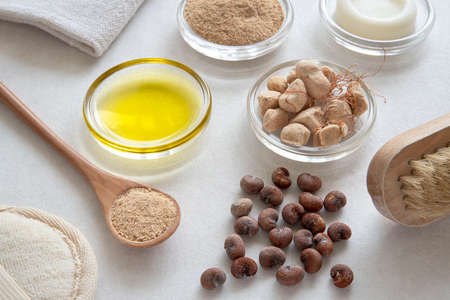 Baobab fruit, seed, powder and oilの写真素材