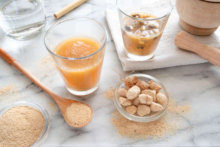 Baobab fruit, seed and powderの写真素材