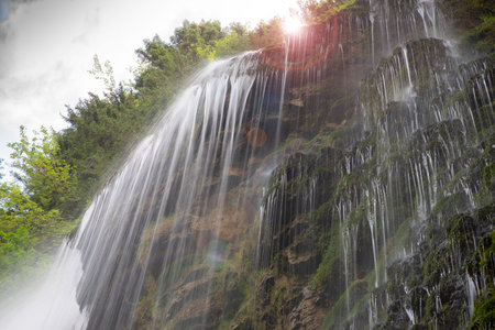 Waterfall in the Chartreuse massif in France in the mountainsの写真素材
