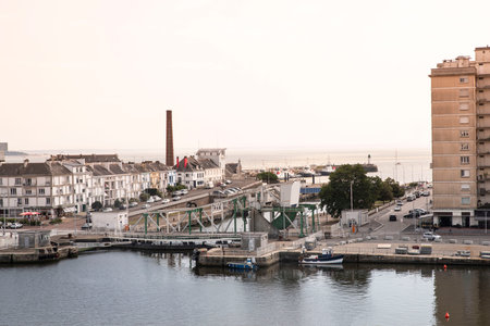 Port and city of Saint Nazaire in Brittany, Franceの写真素材
