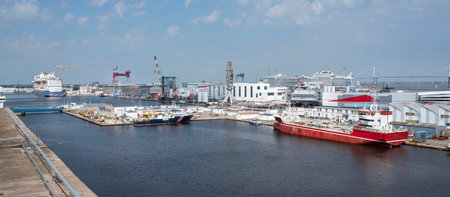 Port and city of Saint Nazaire in Brittany, Franceの写真素材