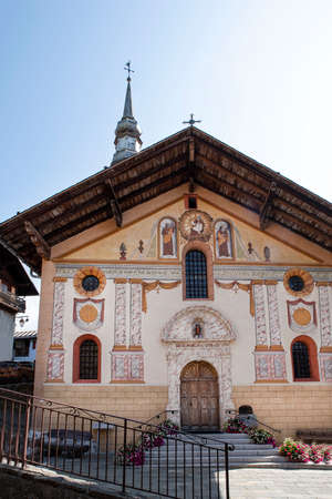 Exterior of the church of Hauteluce in Savoie in France in the Alpsの写真素材