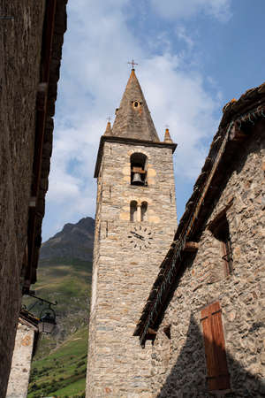 church of the village of Bonneval sur Arc in the Alps in France in summerの写真素材