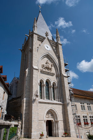 Detail of the exterior of a church in Franceの写真素材