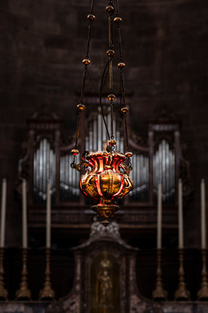Interior of the cathedral of the city of Belfort in Franceの写真素材