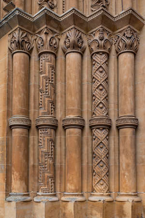 Detail of the entrance portal of the church of Saint Remi in the town of Charleville-MÃ©ziÃ¨re in Franceの写真素材