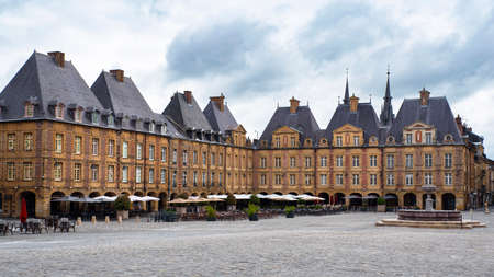Typical architecture of the city of Charleville MÃ©ziÃ¨re in France in the city center on the Place Ducaleの写真素材