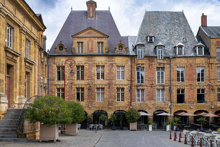 Typical architecture of the city of Charleville MÃ©ziÃ¨re in France in the city center on the Place Ducaleの写真素材