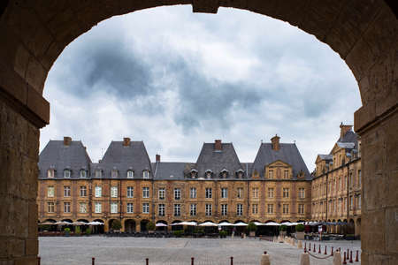 Typical architecture of the city of Charleville MÃ©ziÃ¨re in France in the city center on the Place Ducaleの写真素材