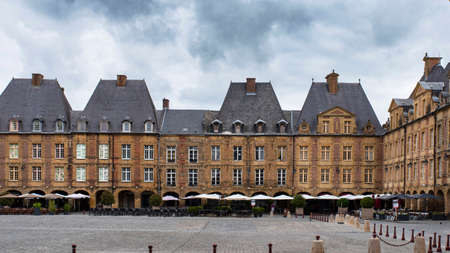 Typical architecture of the city of Charleville MÃ©ziÃ¨re in France in the city center on the Place Ducaleの写真素材