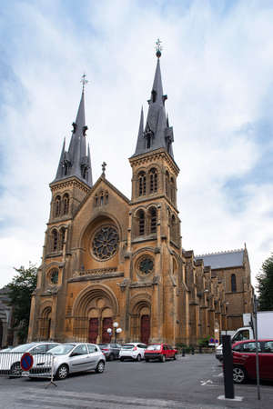 Facade of the church of Saint Remi in the city of Charleville-MÃ©ziÃ¨re in Franceの写真素材