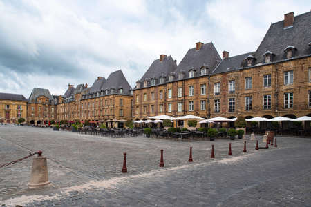 Typical architecture of the city of Charleville MÃ©ziÃ¨re in France in the city center on the Place Ducaleの写真素材