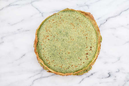 Close-up of green pancakes with spinachの写真素材