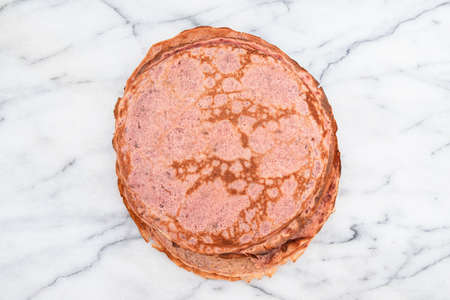 Close-up of pink beetroot pancakesの写真素材