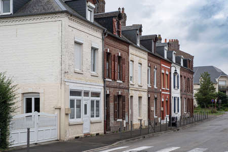 Architecture of old houses in the town of Saint ValÃ©ry-sur-Somme in Franceの写真素材