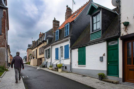 Architecture of old houses in the town of Saint ValÃ©ry-sur-Somme in Franceの写真素材