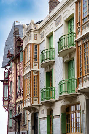 Old, colorful and typical seaside houses in the town of Mer-les-Bains in Franceの写真素材