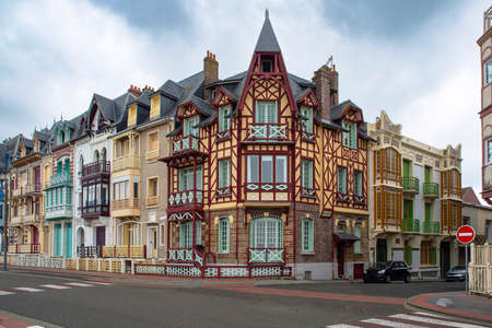 Old, colorful and typical seaside houses in the town of Mer-les-Bains in Franceの写真素材