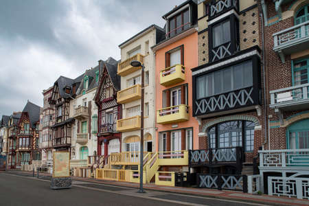 Old, colorful and typical seaside houses in the town of Mer-les-Bains in Franceの写真素材
