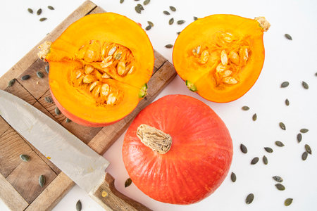 Close-up of pumpkins on a white backgroundの写真素材