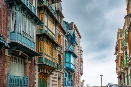 Old, colorful and typical seaside houses in the town of Mer-les-Bains in Franceの写真素材