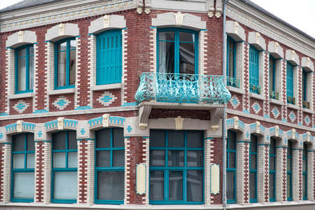 Old, colorful and typical seaside houses in the town of Mer-les-Bains in Franceの写真素材
