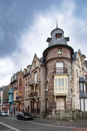 Old, colorful and typical seaside houses in the town of Mer-les-Bains in Franceの写真素材
