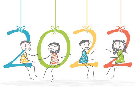 Men and women on the numbers in the new year 2022のイラスト素材